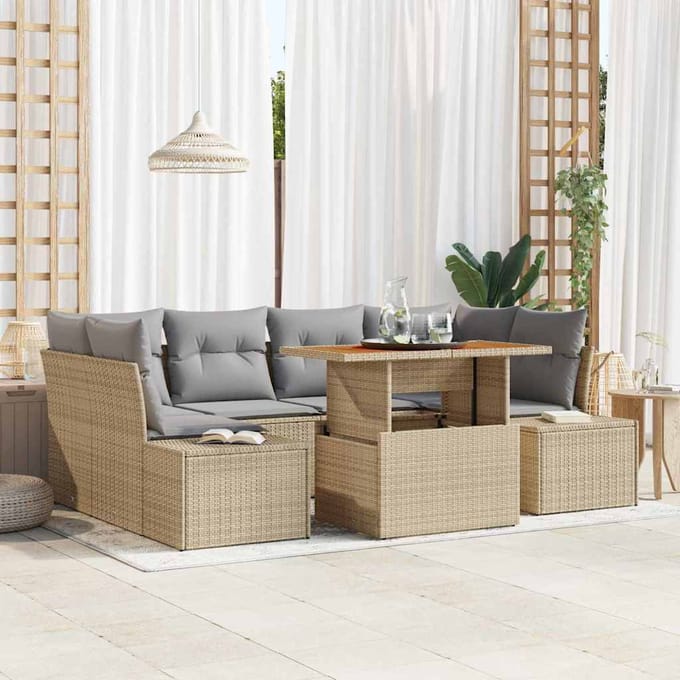 vidaXL - Tuinbank - Set - 7 - st - Beige - poly - rattan