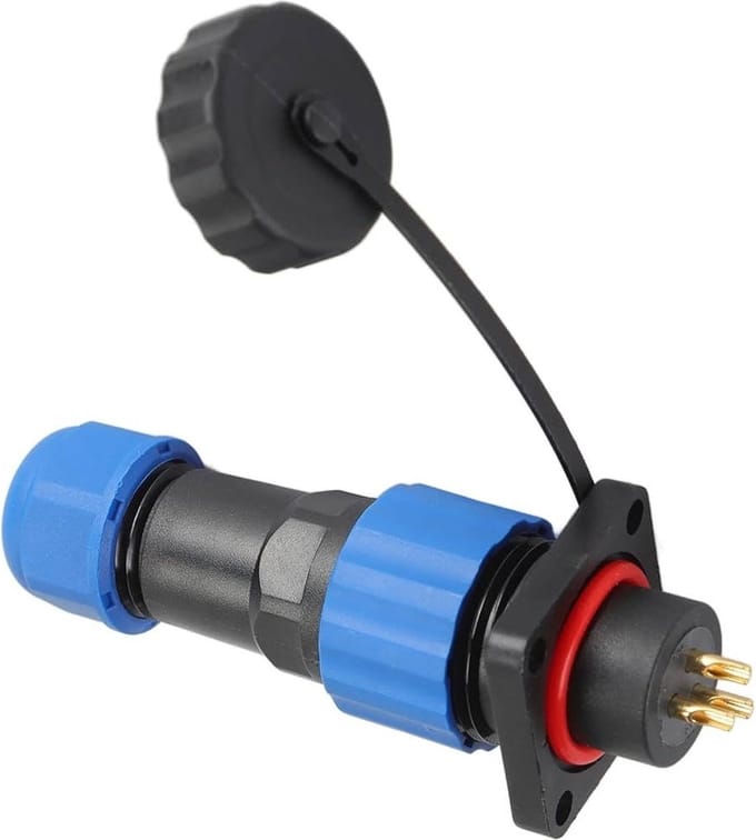 Male + chassis square base - 12/24V - waterdichte connector - 3 aderig - IP68