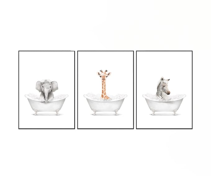 No Filter - Kinderkamer posters  – 3 stuks- 30x40 cm – Badderende dieren