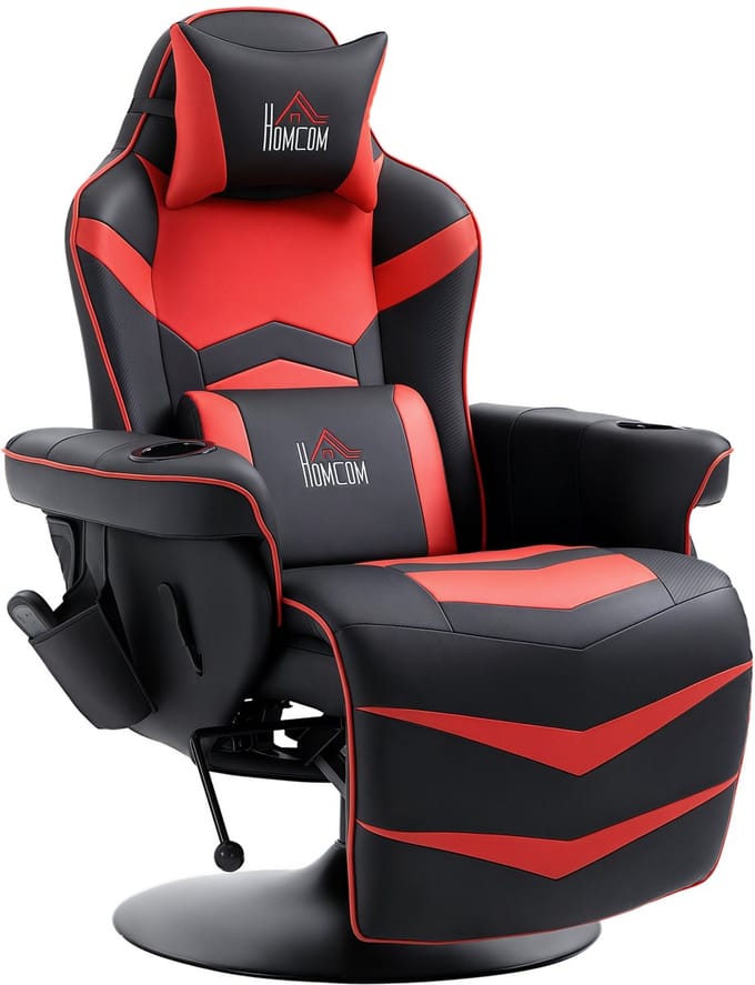 HOMCOM Relaxfauteuil met massagefunctie draaibaar - Massagestoel - TV-fauteuil - Rood
