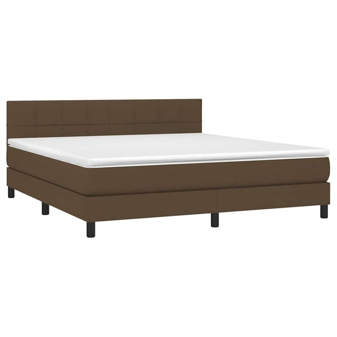 vidaXL - Boxspring - met - matras - en - LED - stof - donkerbruin - 160x200 - cm