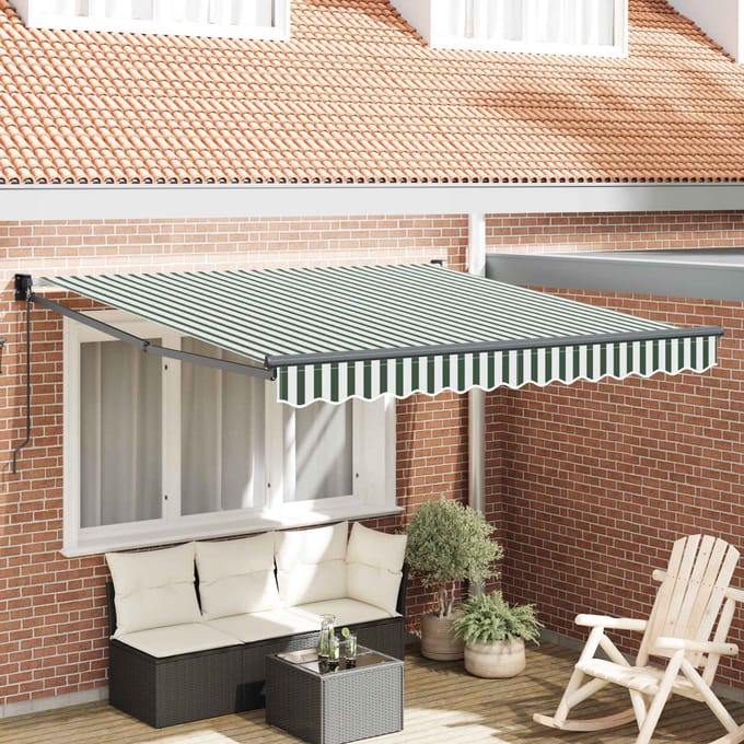 vidaXL - Uitschuifbare - luifel - Groen - en - Wit - 300 - x - 250 - x - 165 - cm