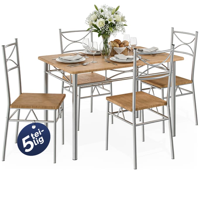 Casaria Eettafel Set 5 delige -Eettafel + 4 stoelen - Beuken