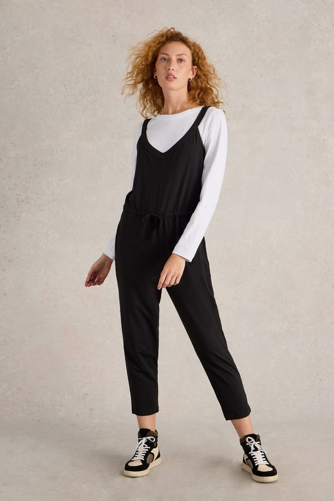 White Stuff Drawstring Jersey Jumpsuit Pure Black Taglia: 8 | Tute Outlet | Donna | Nero