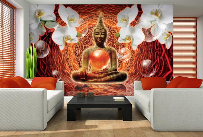 Buddha Zen Flowers Orchids 3D Bubbles Photo Wallcovering