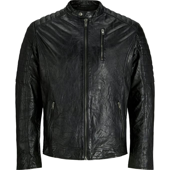 Jack & Jones - Heren Jas zomer Richard Leather Jacket - Zwart - Maat S