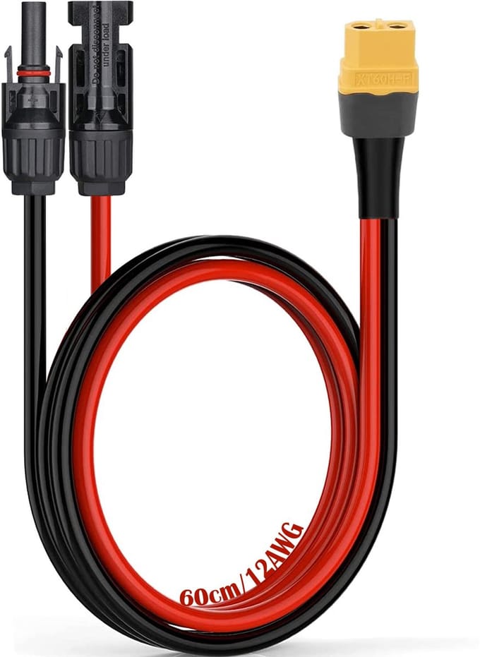 Solar Panel Cable, Solar Plug to XT60 Adapter, Extension Cable, 12 AWG/3.3 mm², 60 cm Solar Cable, for Portable Power Supply, Solar Generator