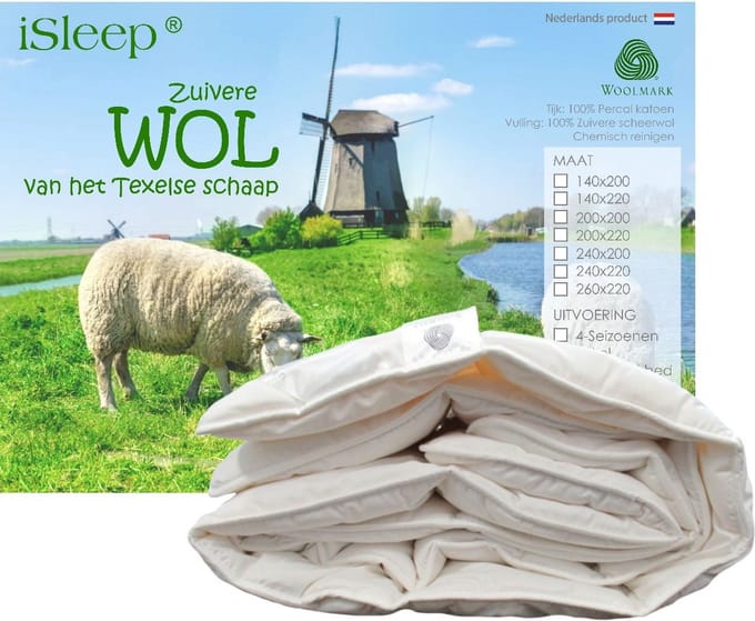 iSleep Wollen Enkel Kinderdekbed - (Warmteklasse 2) - 100% Wol Kinder Dekbed - Junior - 120x150 cm