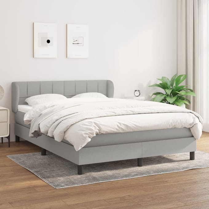 vidaXL - Boxspring - met - matras - stof - lichtgrijs - 140x190 - cm