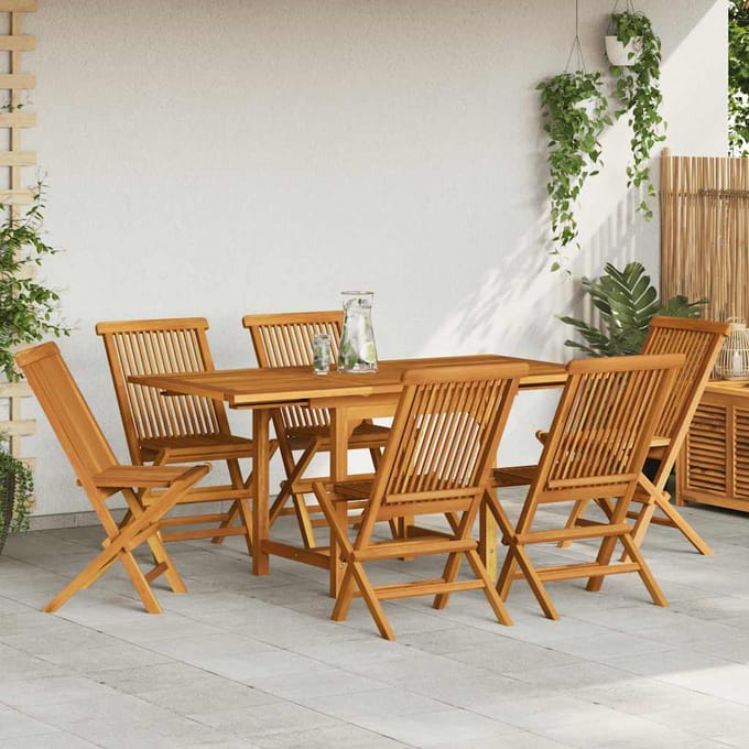 vidaXL - 7-delige - Tuinset - massief - teakhout