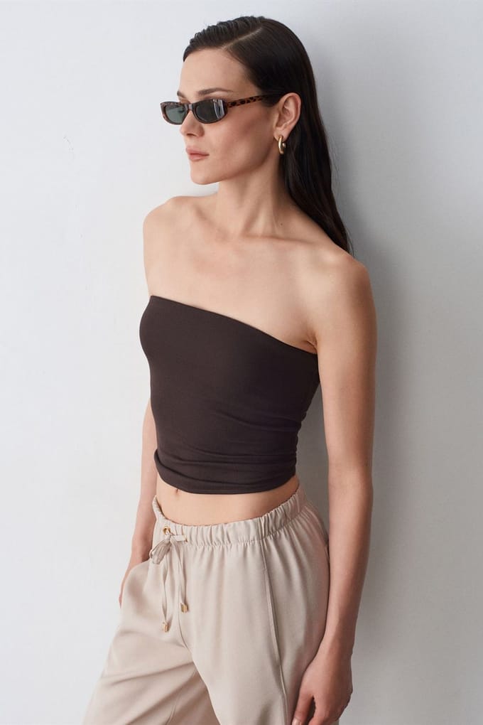 Dames Strapless Crop Bandeau Top