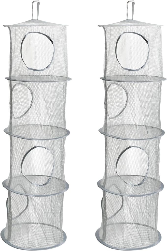 Famanu - Hangend opbergnet set van 2 mesh opbergnetten met 4 niveaus voor en kleding