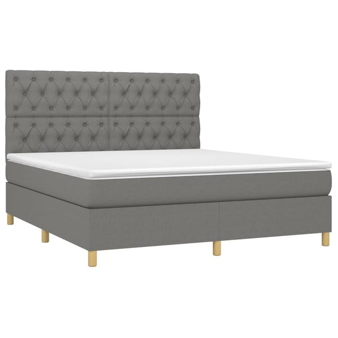 vidaXL - Boxspring - met - matras - en - LED - stof - donkergrijs - 160x200 - cm
