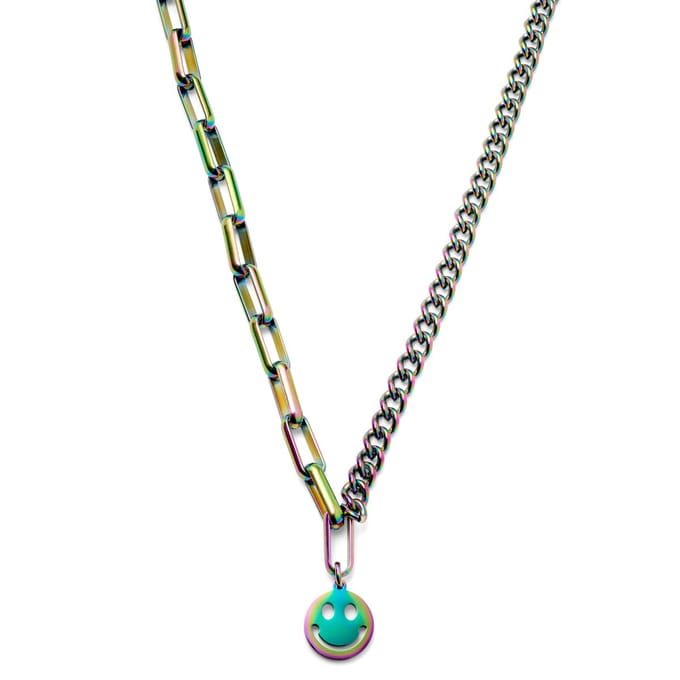 Caleb Amager Regenboog Curb- & Kabelketting met Smiley-hanger