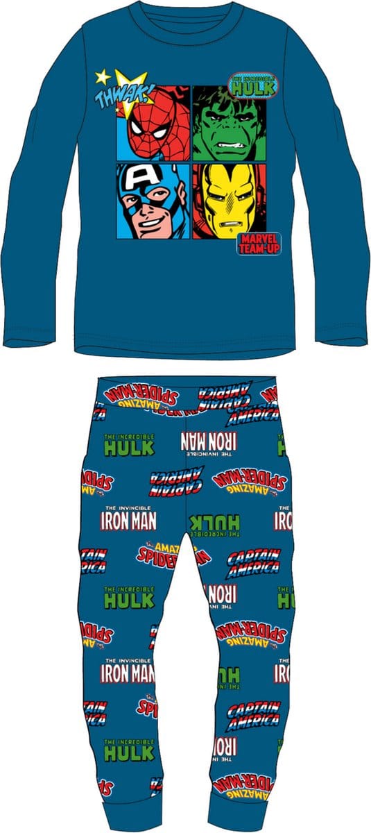 Marvel Spider-man/Hulk/Iron-man/Captian America Pyjama Katoen Blauw Maat 134