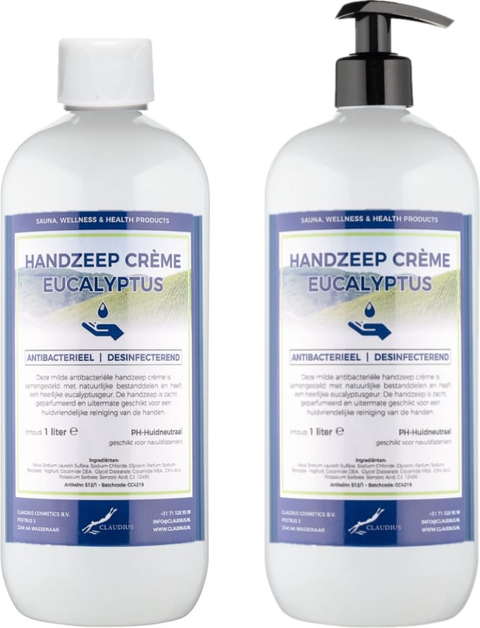 Handzeep Crème Eucalyptus 1 liter - met gratis pomp - set van 2 stuks