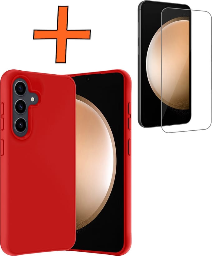 Hoes - Met Screenprotector - Geschikt voor Samsung Galaxy S23 FE - Sterk & Shockproof - Back Cover - Siliconen Case - Telefoon Hoes - Rood