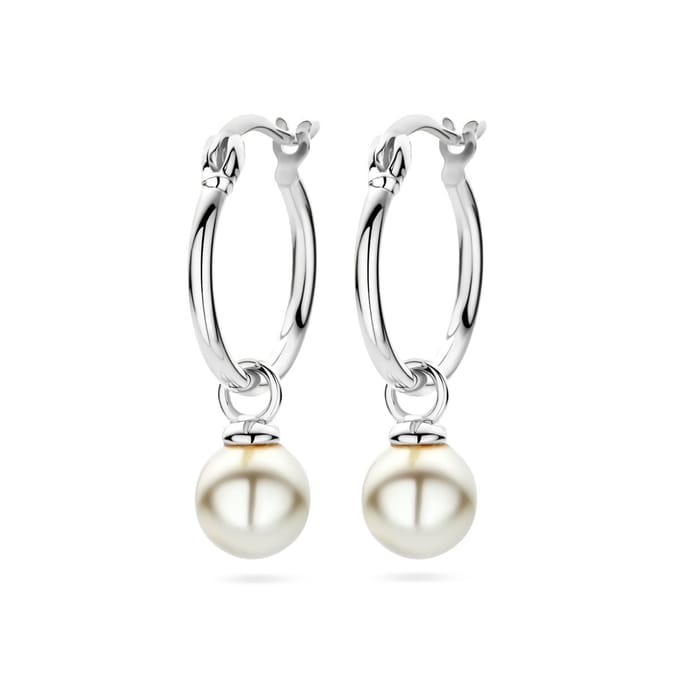 Zilver Gerhodineerd Oorringen Synth. Parel 1338464
