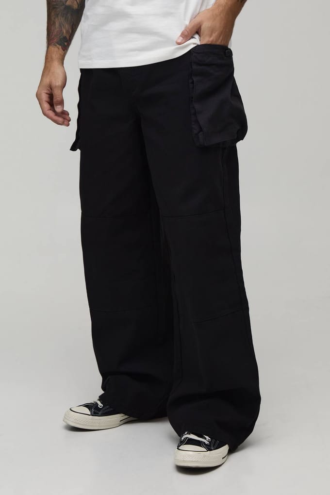 Baggy Fit Cargobroek Met Elastische Tailleband En Balg Zakken | Black | Size Small