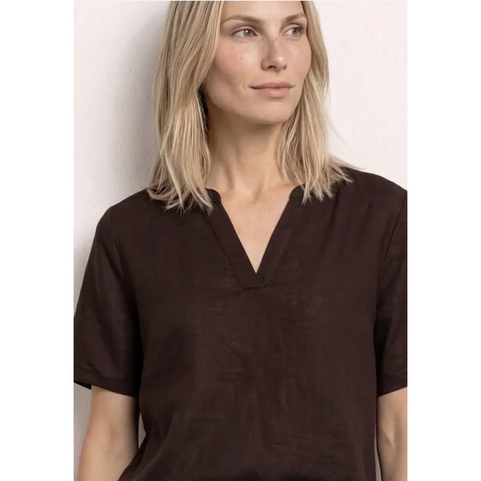 Blouse met gespleten hals van linnenmix