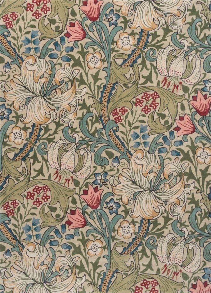 Morris & Co Golden Lily Green Red 130107 - 140 x 200 cm
