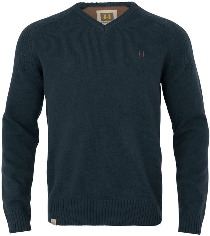 Härkila Vincent Merino V-Hals Pullover Outdoor V-Hals Pullover Scandinavische V-Hals Pullover Jacht V-Hals Pullover Trui Met V-Hals Dark Navy Maat -M