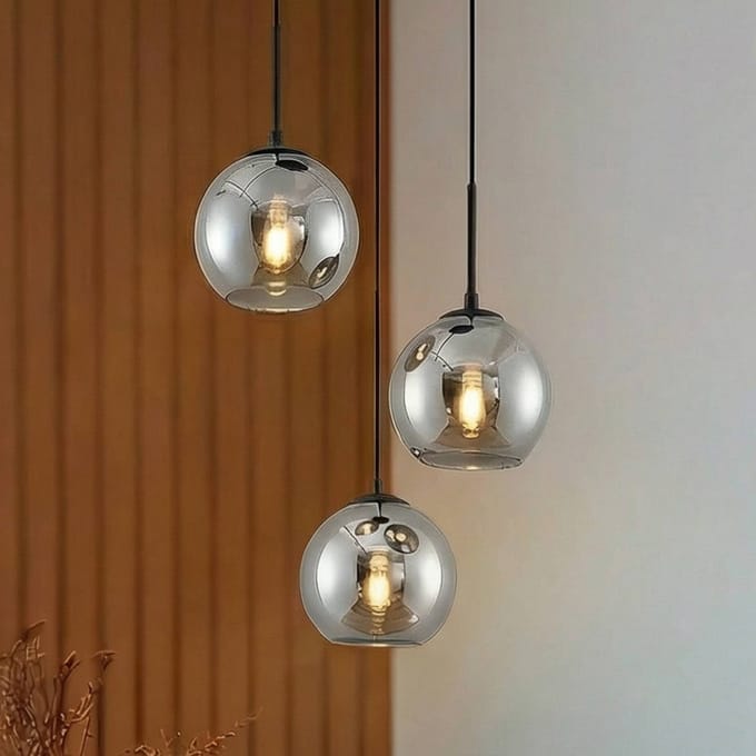 Lindby - hanglamp - 3lichts - Staal, glas - H: 17.5 cm - E27 - rookgrijs, zwart