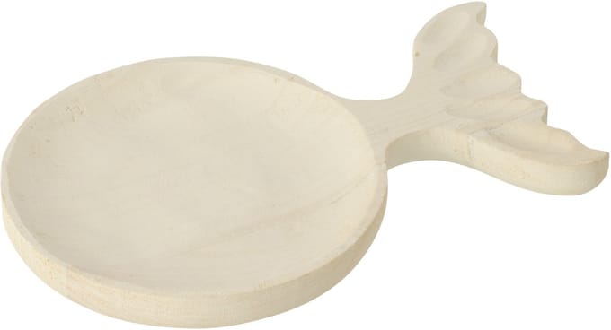 J-Line decoratie Plateau Vis Staart - hout - wit - small