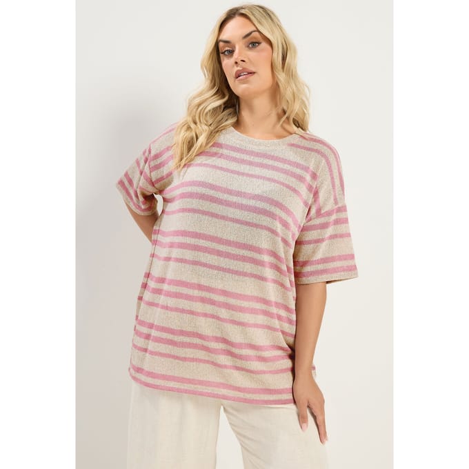 Yours Roze Gestreept Gebreid Boxy Tshirt Voor Dames Size 42