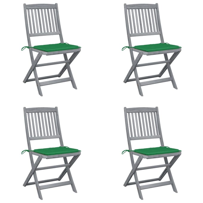 vidaXL - Set - van - 4 - klapstoelen - met - kussens, - gemaakt - van - massief - acaciahout.