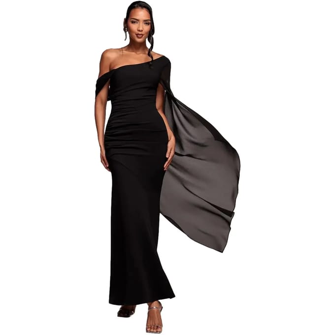Asymmetrische Chiffon en Scuba Jurk Dames Goddiva Maxi