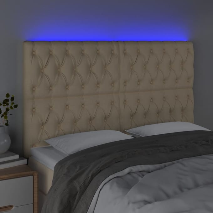 vidaXL - Hoofdbord - LED - 144x7x118/128 - cm - stof - crèmekleurig