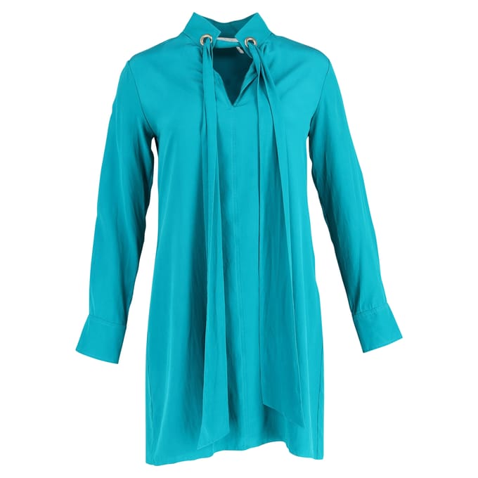 Chloé blouse met strik in de hals in turquoise zijde
