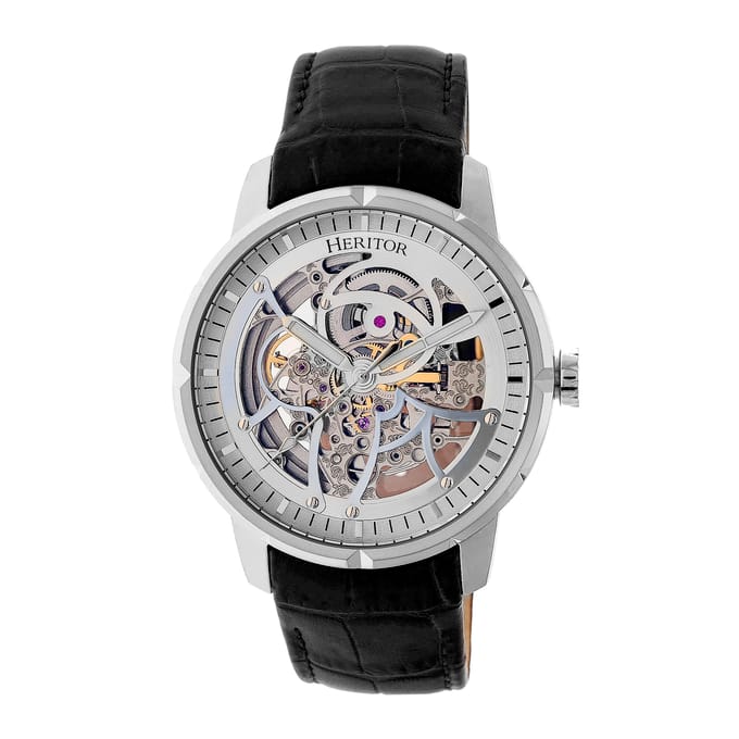 Heritor Automatic Ryder Skeleton leren band horloge - Zilver