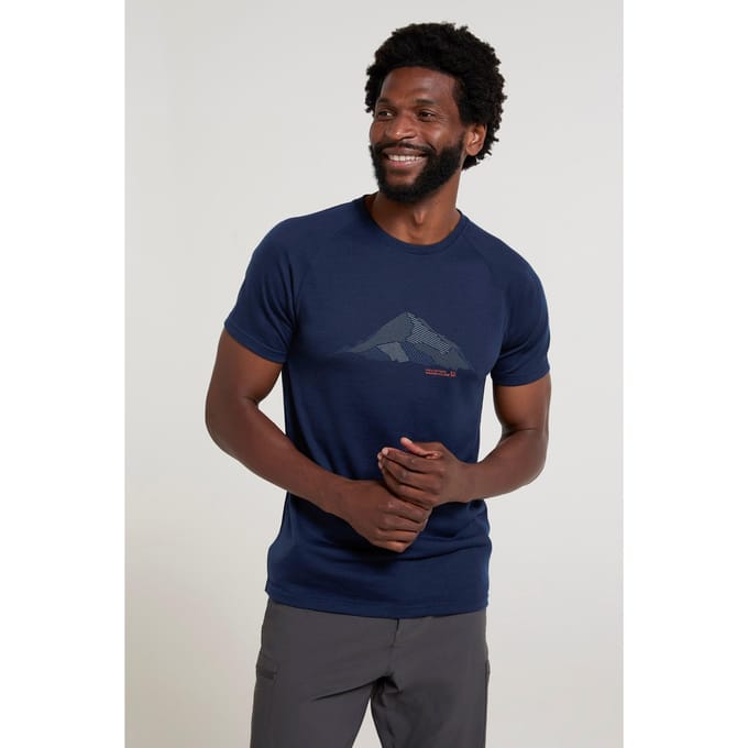 Mountain Warehouse Heren Quest Bedrukte Merino Mix Thermo Top (Donkerblauw)