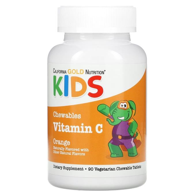 California Gold Nutrition, Vitamine C Masticable pour Enfants, Saveur Orange, 90 Comprimés Végétariens