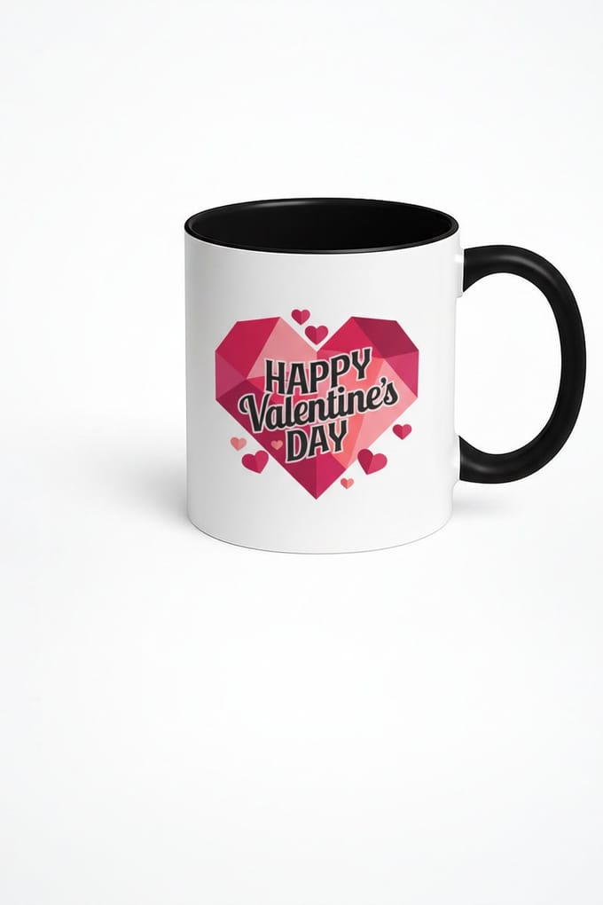 Valentijn Mok Happy Valentine's Day - Geometrisch Hart Design - Cadeau Liefde