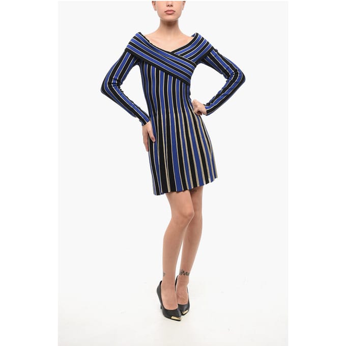 Gestreepte jurk met lurex-randen in blauw, zwart
