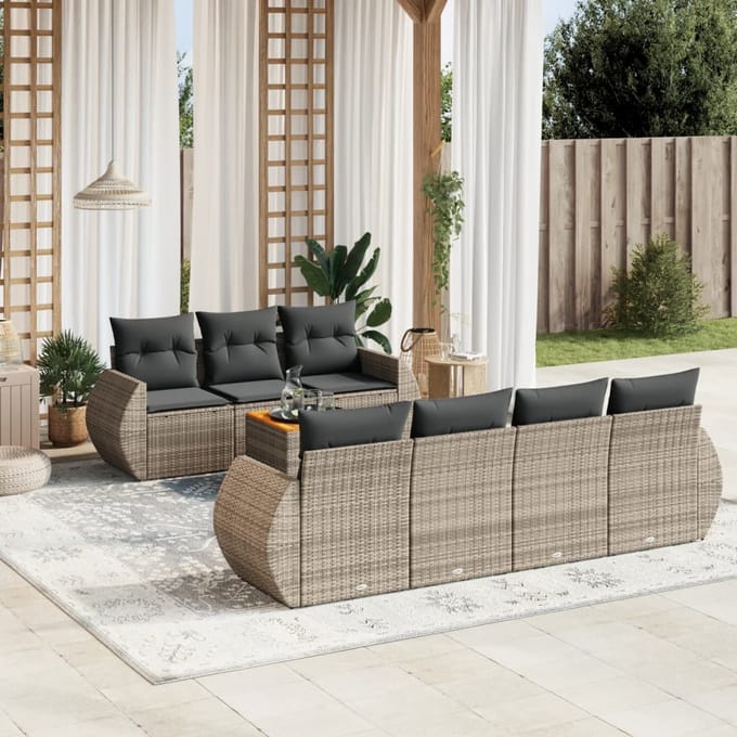 vidaXL - 8-delige - Loungeset - met - kussens - poly - rattan - grijs