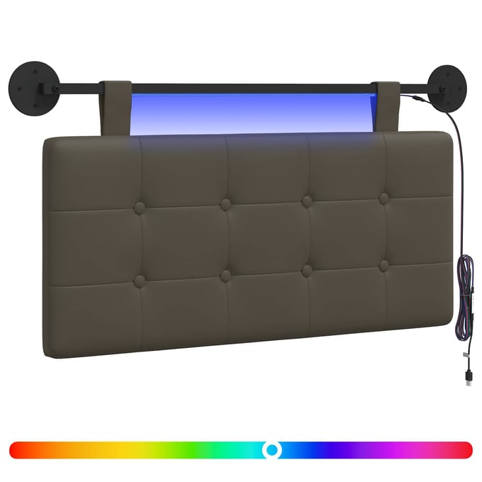 vidaXL - Hangend - hoofdbord - Met - LED-verlichting - Grijs - Kunstleer