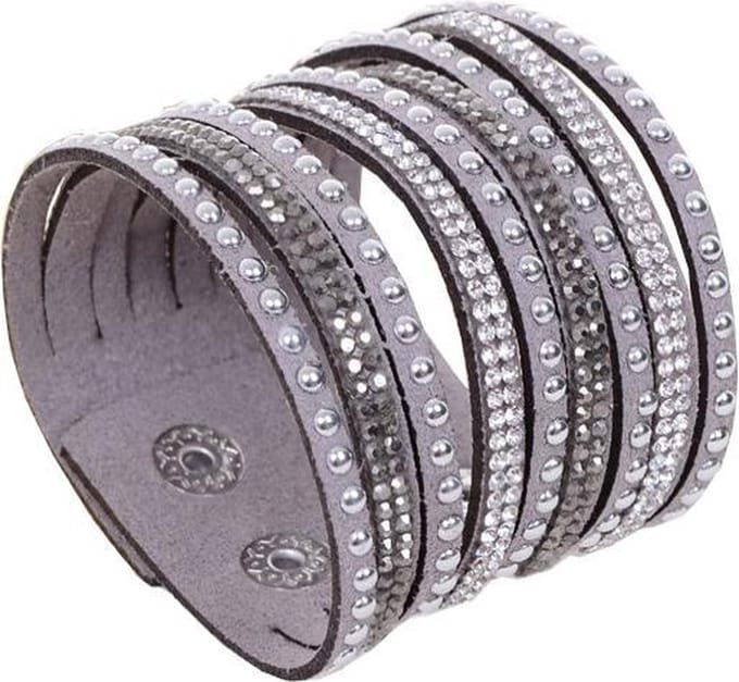 Fako Bijoux® - Armband - Breed - Strass - Grijs