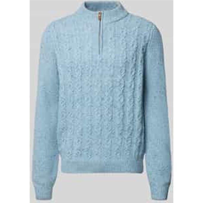 Fynch-Hatton Trui Troyer Zip Cable Knit Donegal Crystal Blue / male