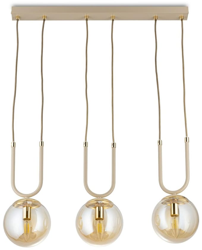 HowHomely - Mora Serie - Hanglamp - Beige - Galvanisch Goud - Amberkleurig Glas