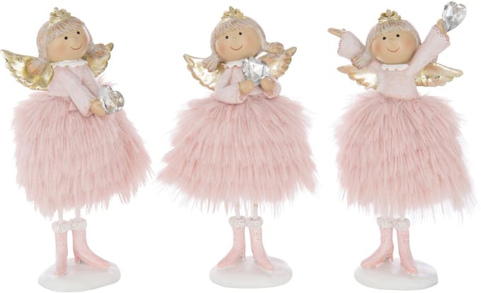 J-Line figuur Engel Hart - polyresin - roze - large - 3 stuks