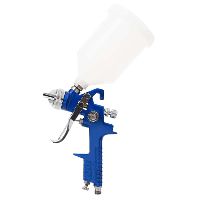 vidaXL - HVLP - verfspuitpistoolset - met - 600 - ml - beker - 600 - ml - Blauw - en - Wit