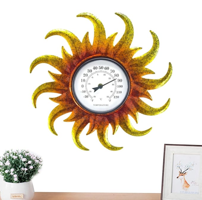 Buitenthermometer - Temperatuurmeter - Tuin decoratie - Zonnevorm design - 40x40x4 cm