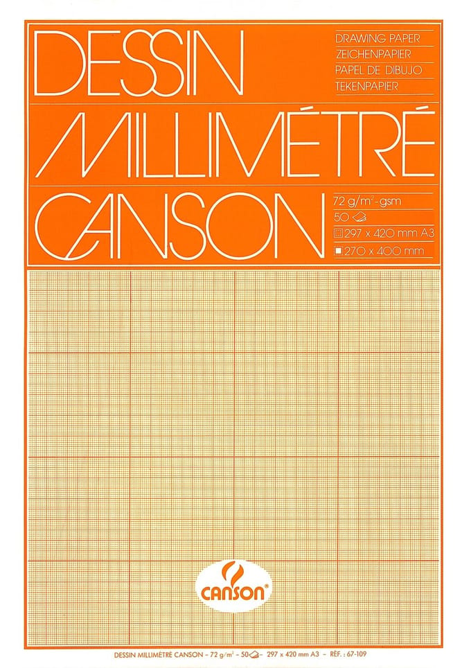 Millimeterpapier canson bruingeel bedrukt a3 wit | 10 stuks
