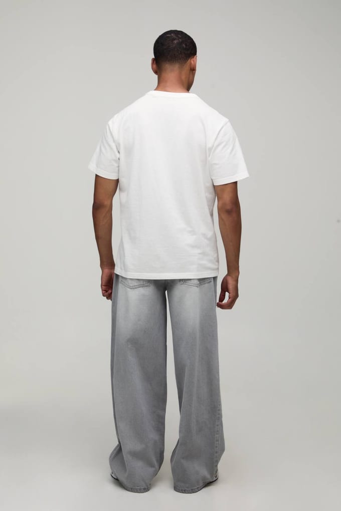 Essential Baggy Fit Rigid Washed Jeans | Grey | Size 46R