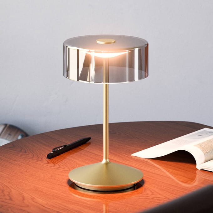 Sigor Numotion LED oplaadbare tafellamp, goud, glas, IP54, dimbaar