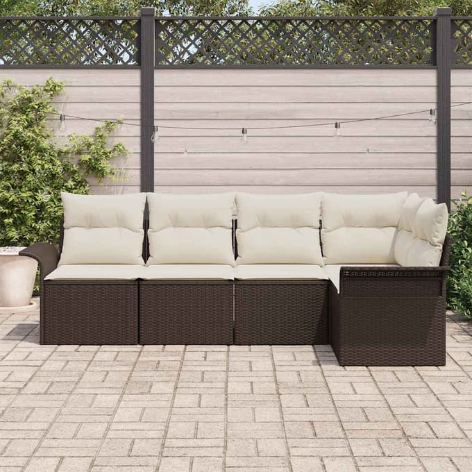 vidaXL - Tuinbank - Set - 5 - st - Bruin - poly - rattan